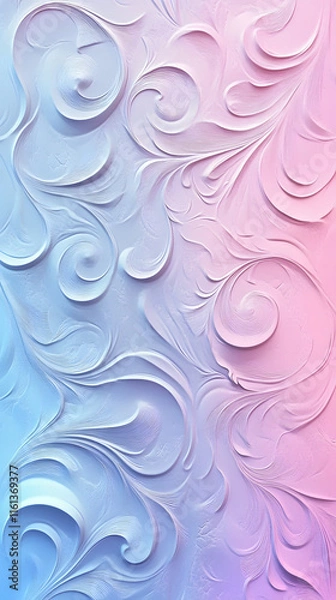 Fototapeta Abstract background showcasing embossed paper with elegant swirls in pastel pink and blue tones creating a soft and artistic texture