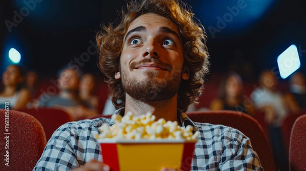 Fototapeta A man watching a movie in the cinema