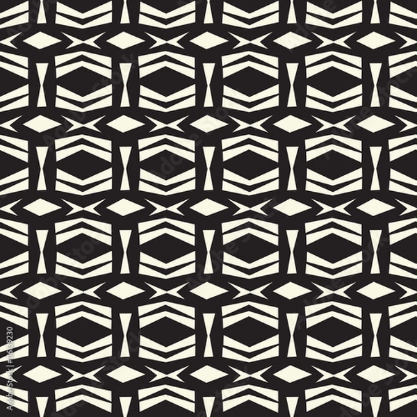 Fototapeta Seamless abstract  vector ethnic tribal pattern in monochrome ba