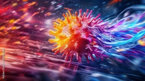 Obraz Microscopic Virus Vivid Colors 3D Render Medical Science Infection Pandemic Healthcare Abstract