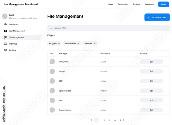 Obraz User Management, File Management, User Profile Software Dashboard Administration CMS App & Ui Kit
