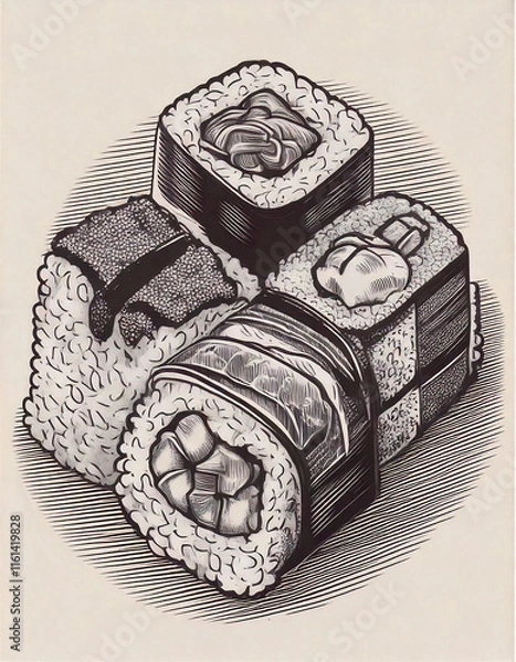 Obraz sushi drawn design for t-shirt graphics, banner, fashion prints, slogan tees, stickers, flyer, posters and other creative uses	