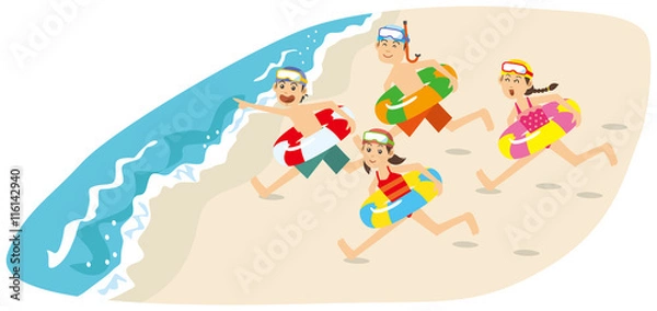 Obraz 海に向かって走る子供達のイメージイラスト