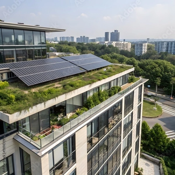 Obraz panels on the roof of a building