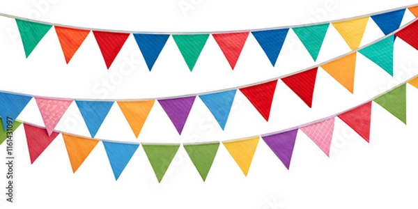 Fototapeta Multicolor bunting party decoration isolated in transparent background perfect for birthday party, marriage anniversary, valentines day and new year celebrations. 