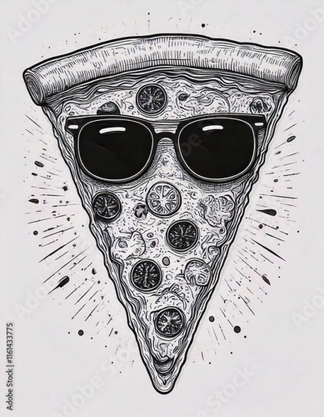Obraz pizza with sunglasses drawn design for t-shirt graphics, banner, fashion prints, slogan tees, stickers, flyer, posters and other creative uses
