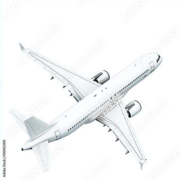 Fototapeta A sleek, modern airplane in a minimalist design, showcasing its aerodynamic shape against a white background.