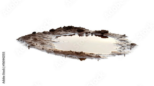 Obraz Muddy puddle mirroring cloudy sky, transparent backdrop enabling seamless digital composition