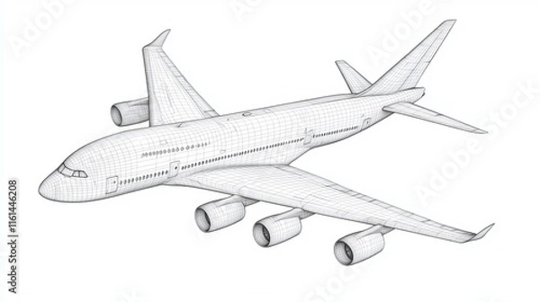 Fototapeta Abstract airliner with low poly wireframe mesh Vector illustration for travel tourism or business