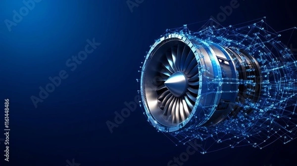 Obraz Aircraft turbine with polygonal design of interconnected points and lines Set on a blue background