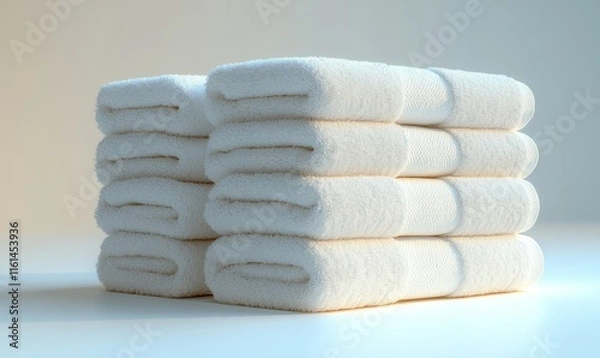Obraz A Neatly Stacked Pile of Soft, Fresh White Towels Ideal for a Luxurious Spa Experience