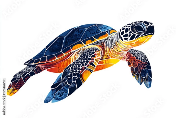 Fototapeta Turtle Indian art. A stylized turtle in watercolor technique. Turtle Island indigenous art.