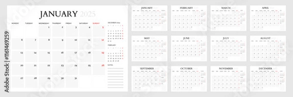 Fototapeta Light 2025 Calendar in Modern Clean Style