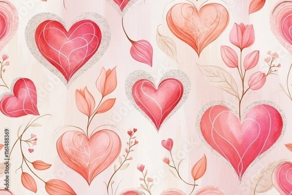 Fototapeta Valentine Digital Paper, Valentine's Digital Paper, Valentine's Day Digital Paper, Valentine's Hearts Background, Pink Valentine's Banner, Valentine Background, Valentine Card Background