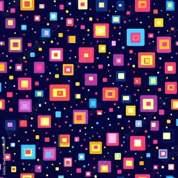 Fototapeta Pixel art pattern featuring colorful squares on a dark background for creative designs and crafts. Generative AI