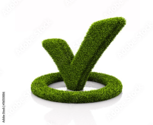 Fototapeta Green Grassed Check Mark Symbol In The Circle On White