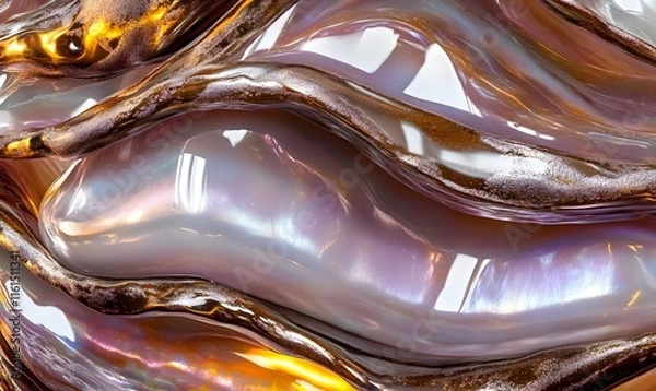 Fototapeta Abstract iridescent liquid gold and pearl swirls.