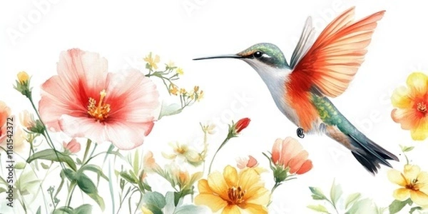 Fototapeta A Hummingbird on a Flowering Plant