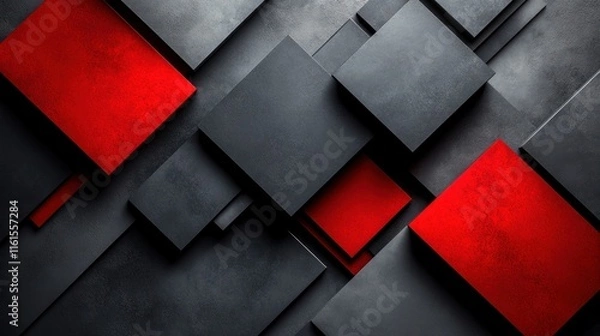 Fototapeta Abstract red and grey square geometric pattern.