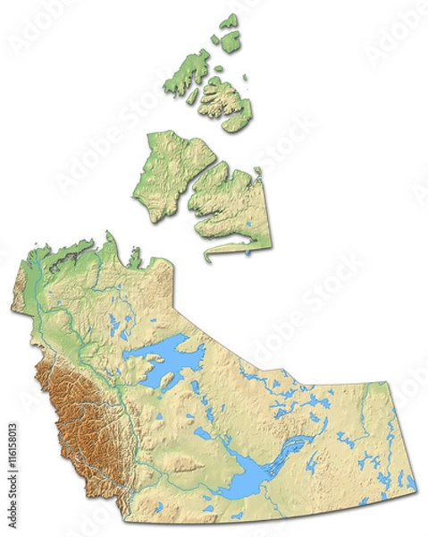 Fototapeta Relief map - Northwest Territories (Canada) - 3D-Rendering