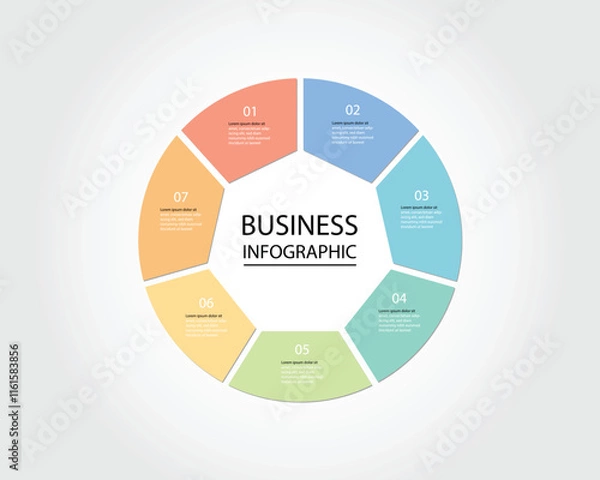 Fototapeta Business design template for an infographic banner featuring circular diagrams with heptagon shape