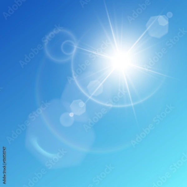 Fototapeta White shining sun on sky