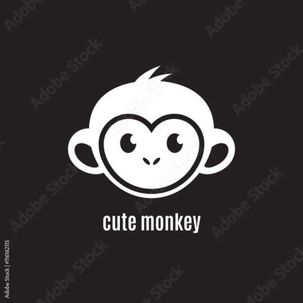 Fototapeta Śliczna twarz Monkey na ciemnym tle, Nowy Rok 2016, Vector Ilustration Logo Design