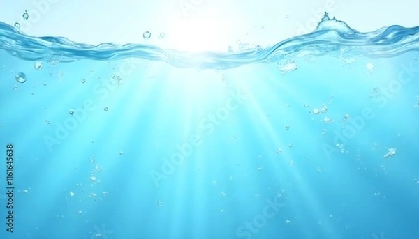 Obraz Textura de superficie de agua clara azul con ondas, salpicaduras y burbujas bajo la luz solar
