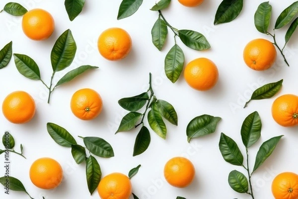 Obraz Isolated ripe oranges with branches and leaves on a white backdrop
