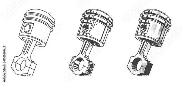 Fototapeta Metallic gear piston car engine part set
