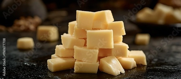 Obraz A stack of perfectly diced cheese cubes with sharp edges.