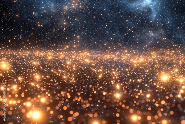Obraz A cosmic landscape of infinite stars and glowing dust particles scattered in space.