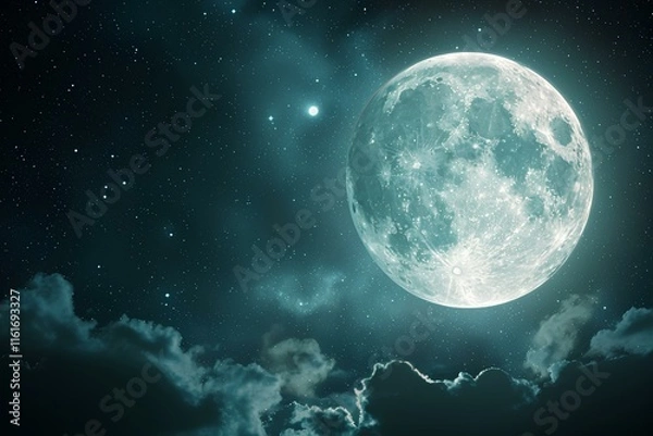 Fototapeta A full moon in the night sky with clouds