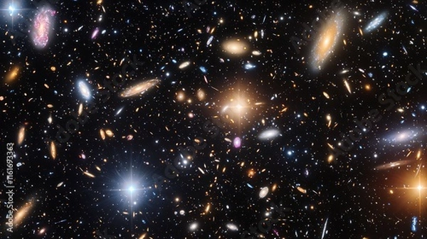 Obraz A cosmic void filled with energy streams and distant galaxies in motion.