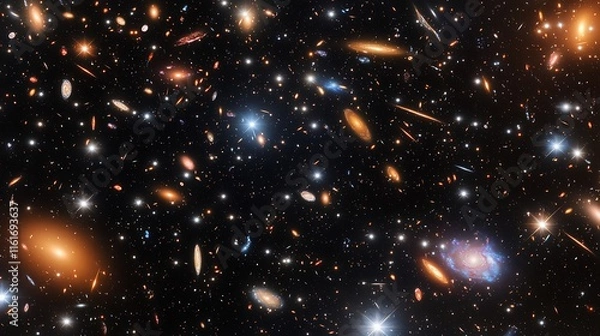 Obraz A cosmic void filled with energy streams and distant galaxies in motion.