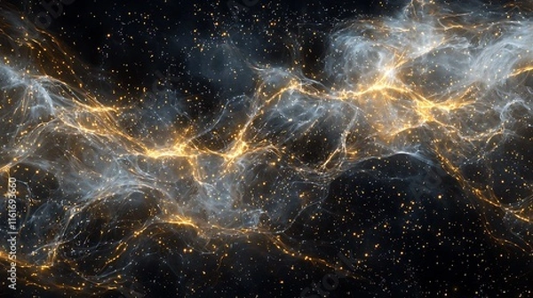 Obraz A cosmic void filled with radiant energy streams and glowing cosmic dust particles.