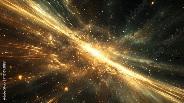 Obraz A cosmic void filled with radiant energy streams and glowing cosmic dust particles.