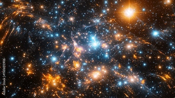 Obraz A cosmic void filled with radiant energy streams and glowing cosmic dust particles.