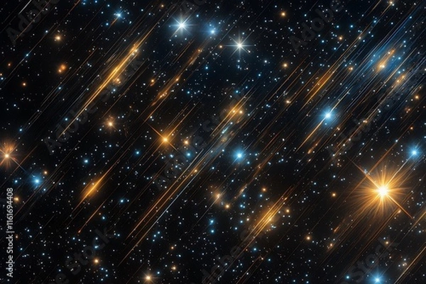 Obraz A cosmic void with streaks of light and distant stars fading into the darkness.