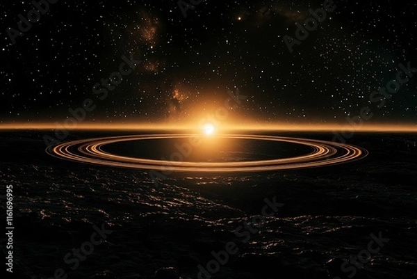 Obraz A dark, endless space with a glowing ring expanding outward.