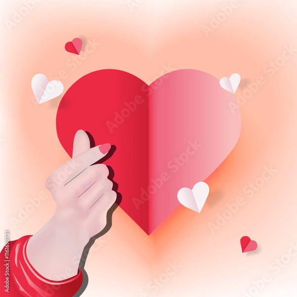 Fototapeta Korean finger heart Vector Illustration, with love symbol background