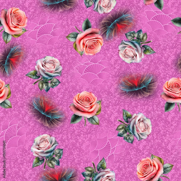 Fototapeta Beautiful all over multi flower pattern mobile cover print computer wallpaper design bed sheet print digital flowers allover
