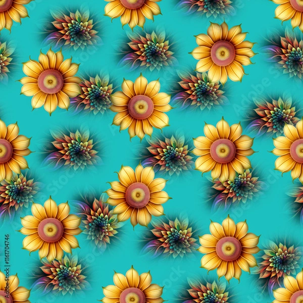 Fototapeta Beautiful all over multi flower pattern mobile cover print computer wallpaper design bed sheet print digital flowers allover