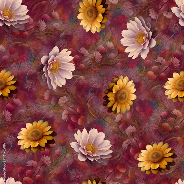 Fototapeta Beautiful all over multi flower pattern mobile cover print computer wallpaper design bed sheet print digital flowers allover