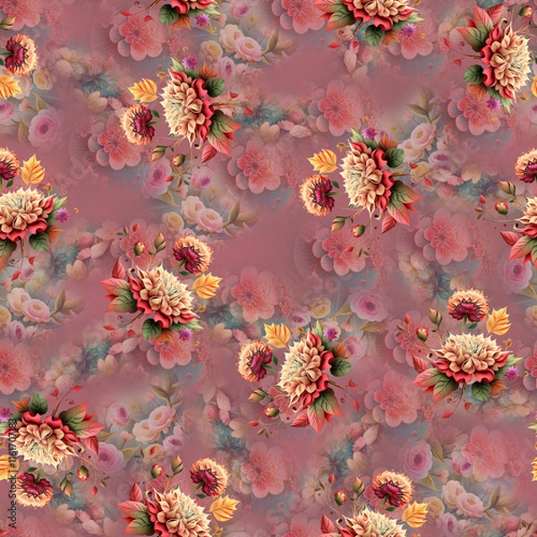 Fototapeta All over floral pattern. Design for digital print Seamless Background Floral Texture