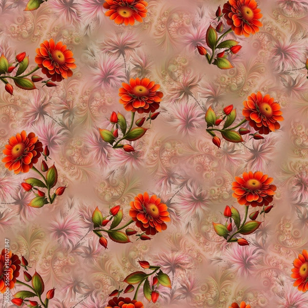 Fototapeta Digital textile print patterns floral ethnic geometric pattern ikat pattern allover pattern for print