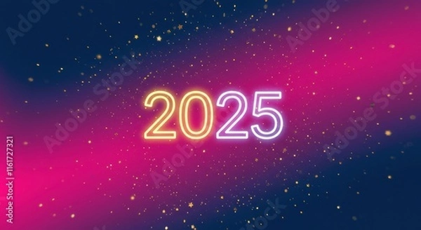 Fototapeta Neon 2025: A vibrant and futuristic design featuring the year 2025 in bold neon lighting against a dynamic gradient background.