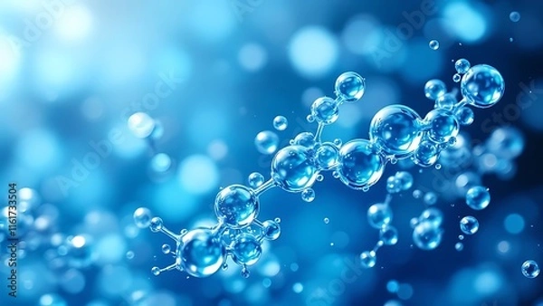 Fototapeta Elegant blue backdrop highlighting hydration technology with hyaluronic acid and water molecules.