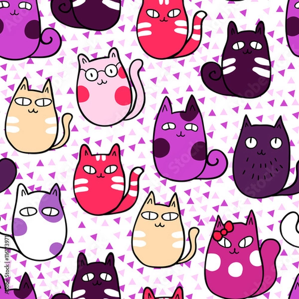 Fototapeta Cute  kittens. Vector seamless pattern