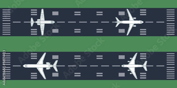 Obraz Airplanes at runway. Vector illustration. Each object is grouped individually. 